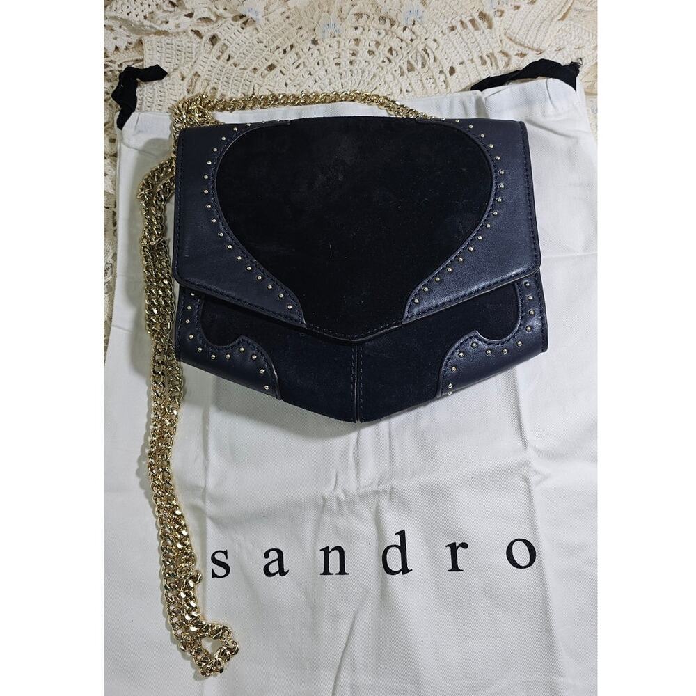 Vintage Sandro Navy Leather and  Suede Studded Crossbody.